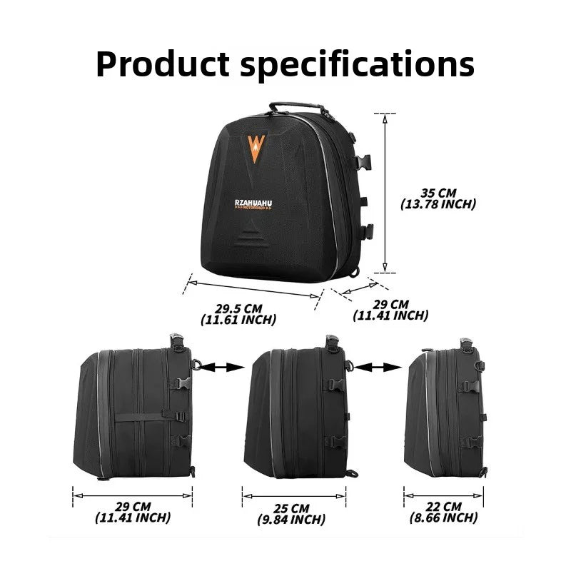 Motorcycle tail bag dimensions 35x29x29cm expandable to multiple sizes