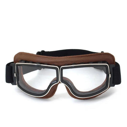 Retro motorcycle goggles brown frame with clear lens