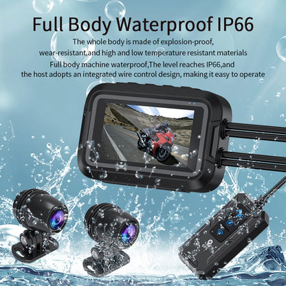 Motorcycle dash cam full body IP66 waterproof rating front rear cameras