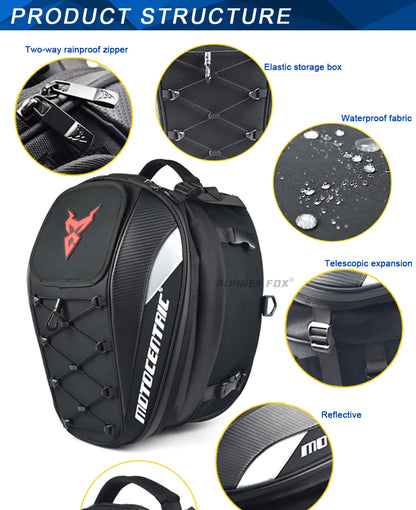 Motocentric motorcycle tail bag structure waterproof zipper elastic storage reflective expandable
