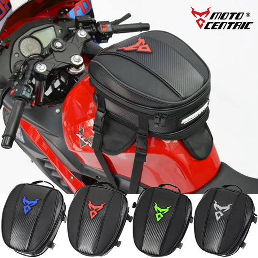 Motocentric magnetic tank bag mounted on motorcycle four color variants blue red green white