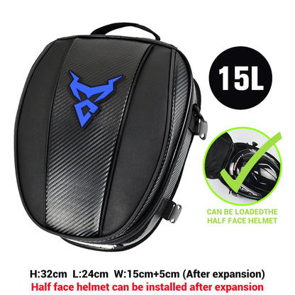 Motocentric tank bag blue variant 15L expanded 32x24cm fits half face helmet motorcycle