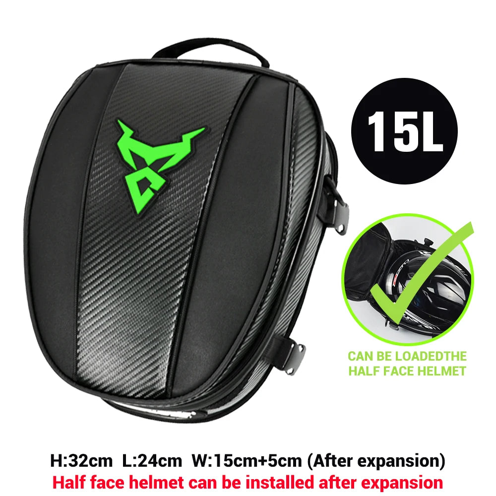 Motocentric tank bag green variant 15L expanded 32x24cm fits half face helmet motorcycle