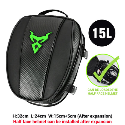Motocentric tank bag green variant 15L expanded 32x24cm fits half face helmet motorcycle
