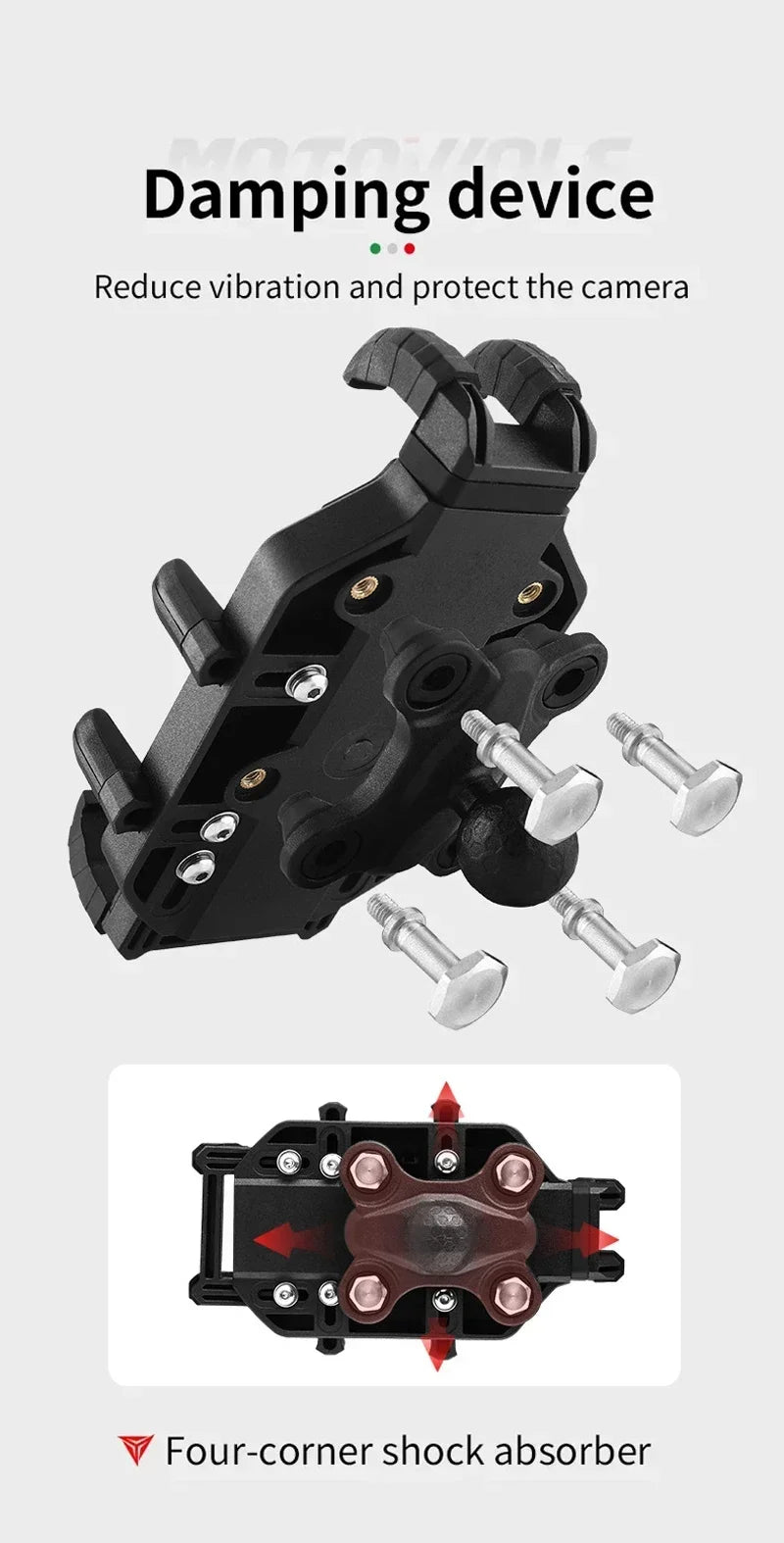 Motorcycle phone mount four-corner shock absorber damping device vibration reduction