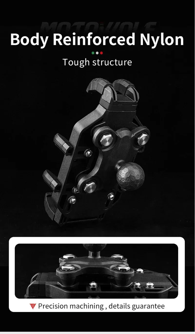 Motorcycle phone mount reinforced nylon body precision machined mounting hardware
